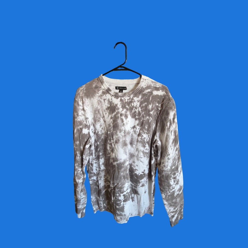 INC International Concepts Mens Large Tie Dye Knit Sweater Grey White Streetwear